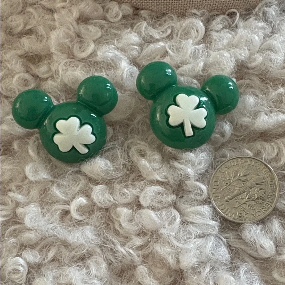 Green Shamrock Mickey Mouse Kids Earrings